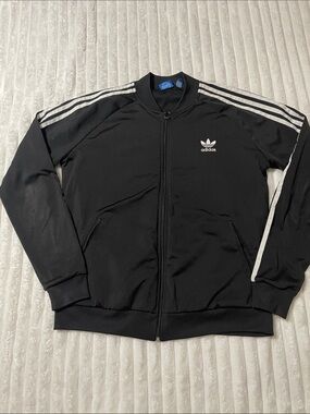 Adidas Black Track Jacket with White Stripes | Size XL
